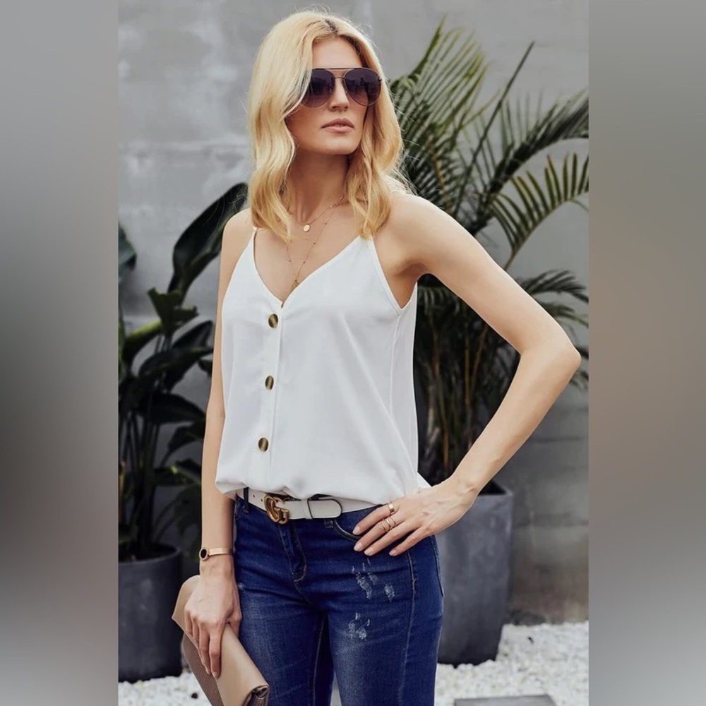 White adjustable spaghetti strap tank top